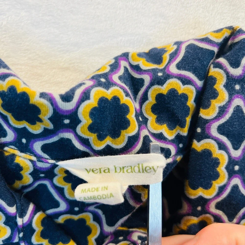 Vera Bradley Navy Blue Floral Pajama Set Small Long Sleeve Button Front Pants